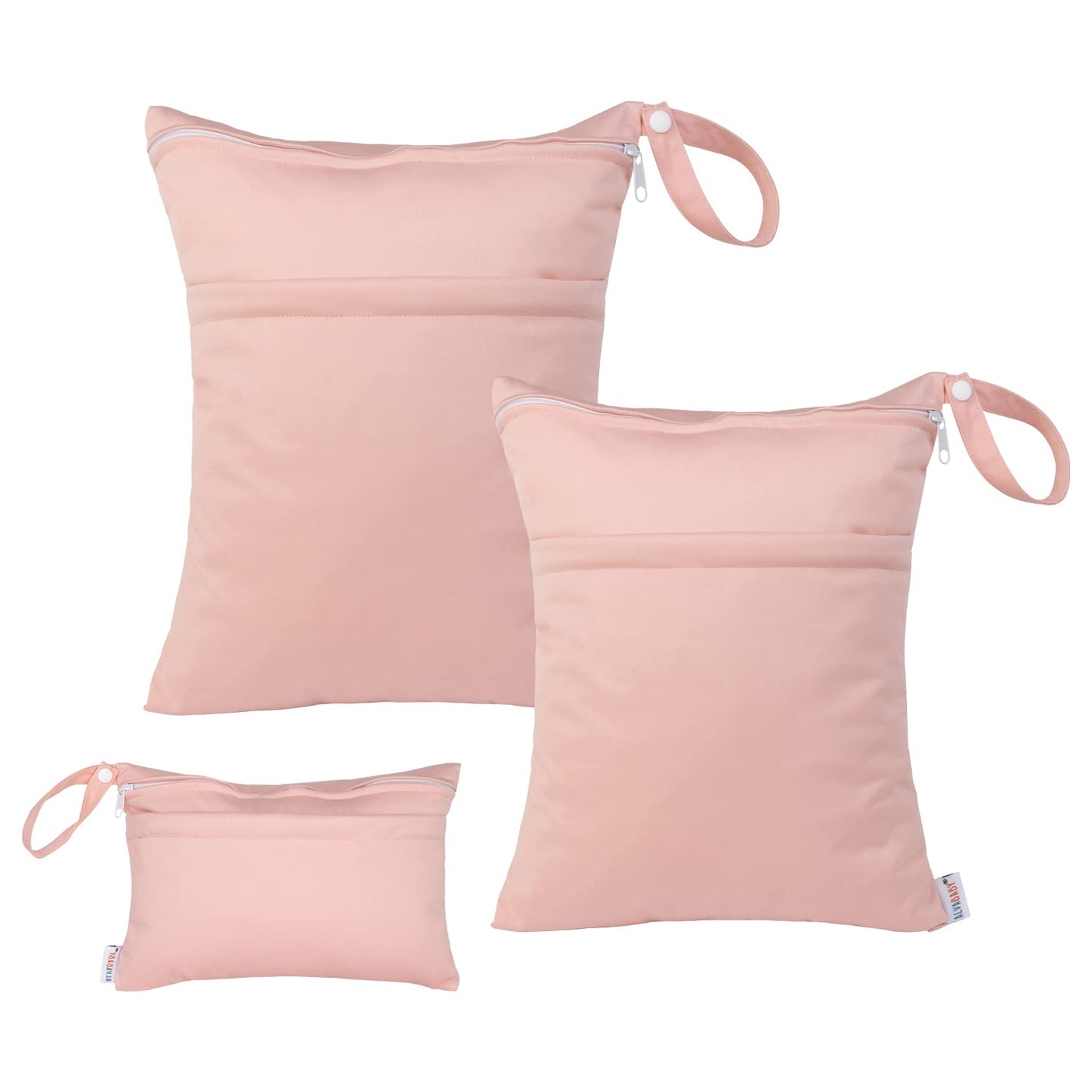 ALVABABY 3pcs Baby Cloth Diaper Wet/Dry Bags|Waterproof Reusable with Two Pockets|Travel, Beach, Pool, Daycare, Soiled Baby Items,Yoga，Gym Bag for Swimsuits or Wet Clothes (3 pcs in SML, Pink) 3L-B19