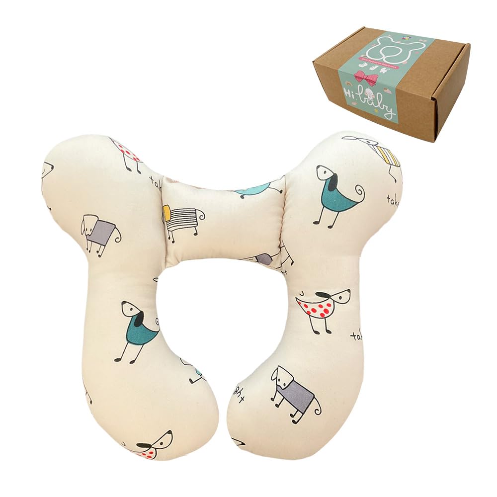 Baby Neck Pillows, Comfortable Baby Travel Head Neck Support for Car Seat Stroller Pushchair, Soft PP Cotton Travel Cushion for 0-1 Year Old Toddler Infant Newborn, Dogs