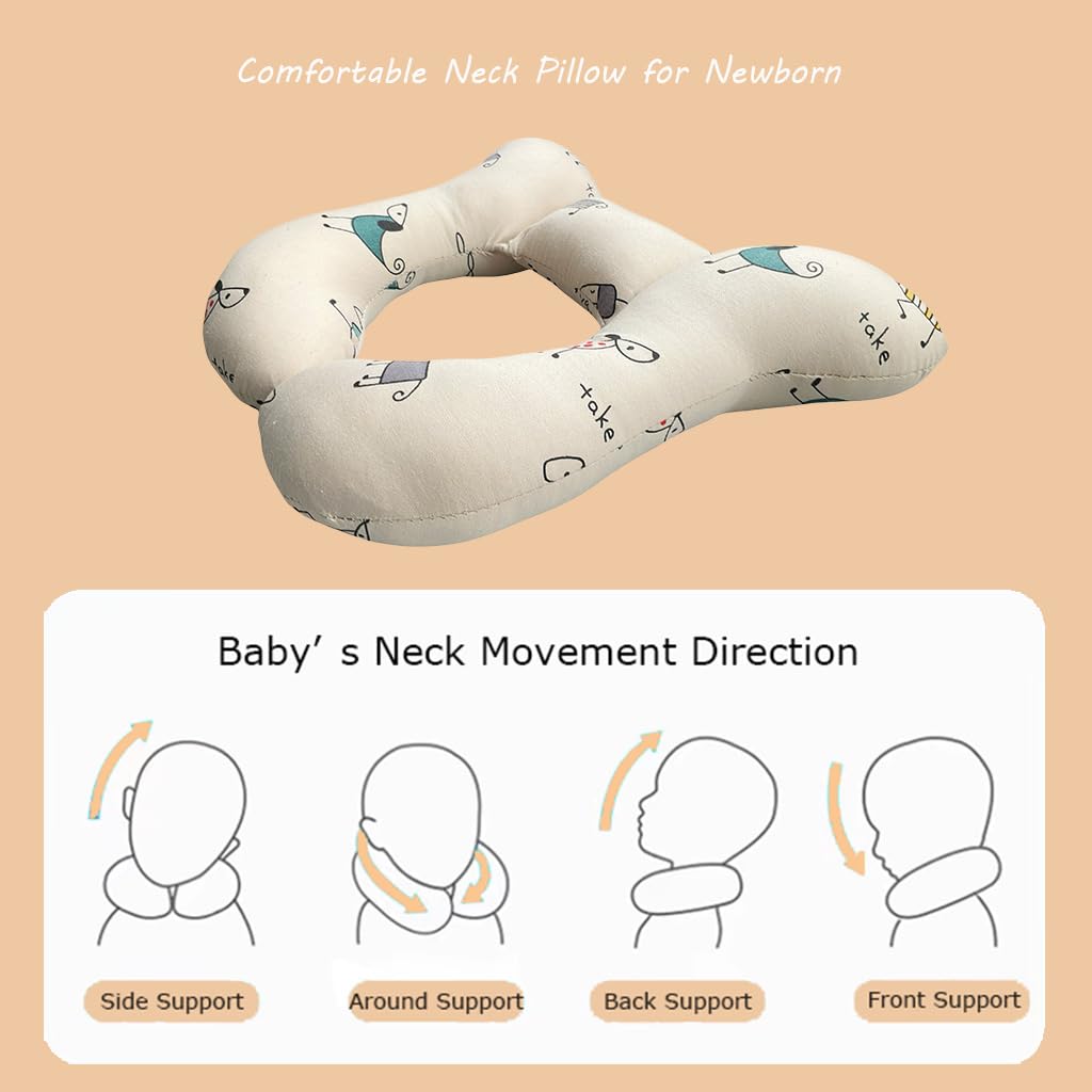 Baby Neck Pillows, Comfortable Baby Travel Head Neck Support for Car Seat Stroller Pushchair, Soft PP Cotton Travel Cushion for 0-1 Year Old Toddler Infant Newborn, Dogs