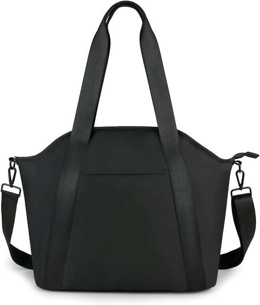 Diaper Bag Tote for Women Stylish Baby Bag Black PU Messengers Bag with Wet Bag,Stroller Hooks