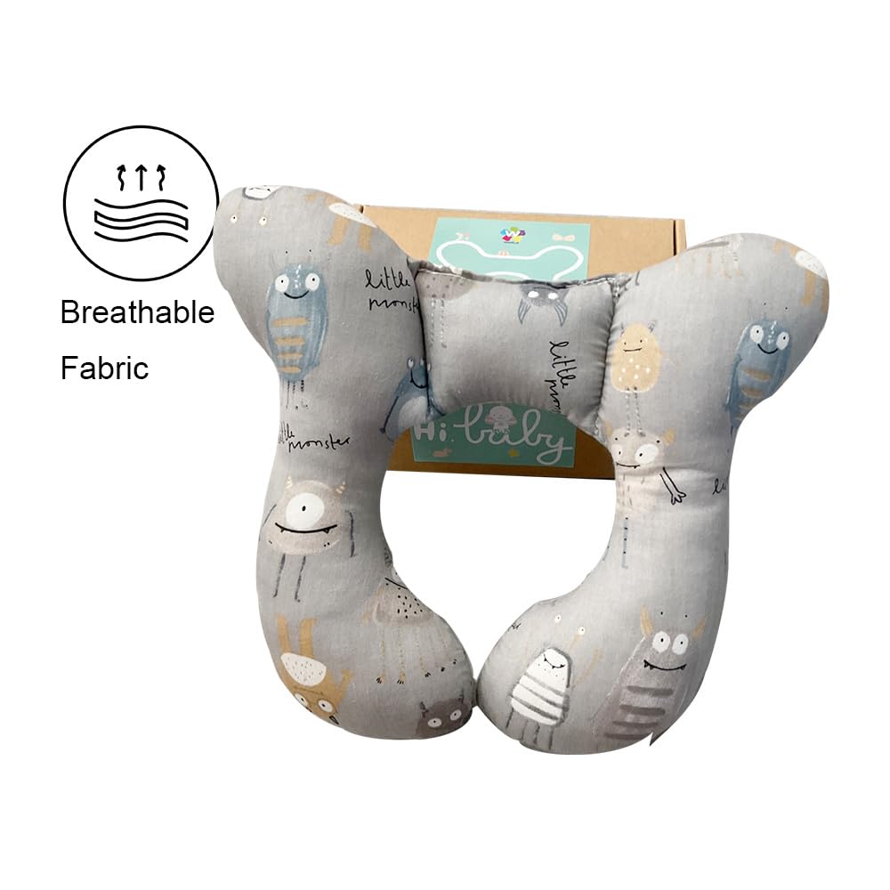 Baby Head Rest Pillow for Stroller Cartoon Neck Chin Support Pillows for Infants Toddler Neck Protection Cushion for Travelling, Monster