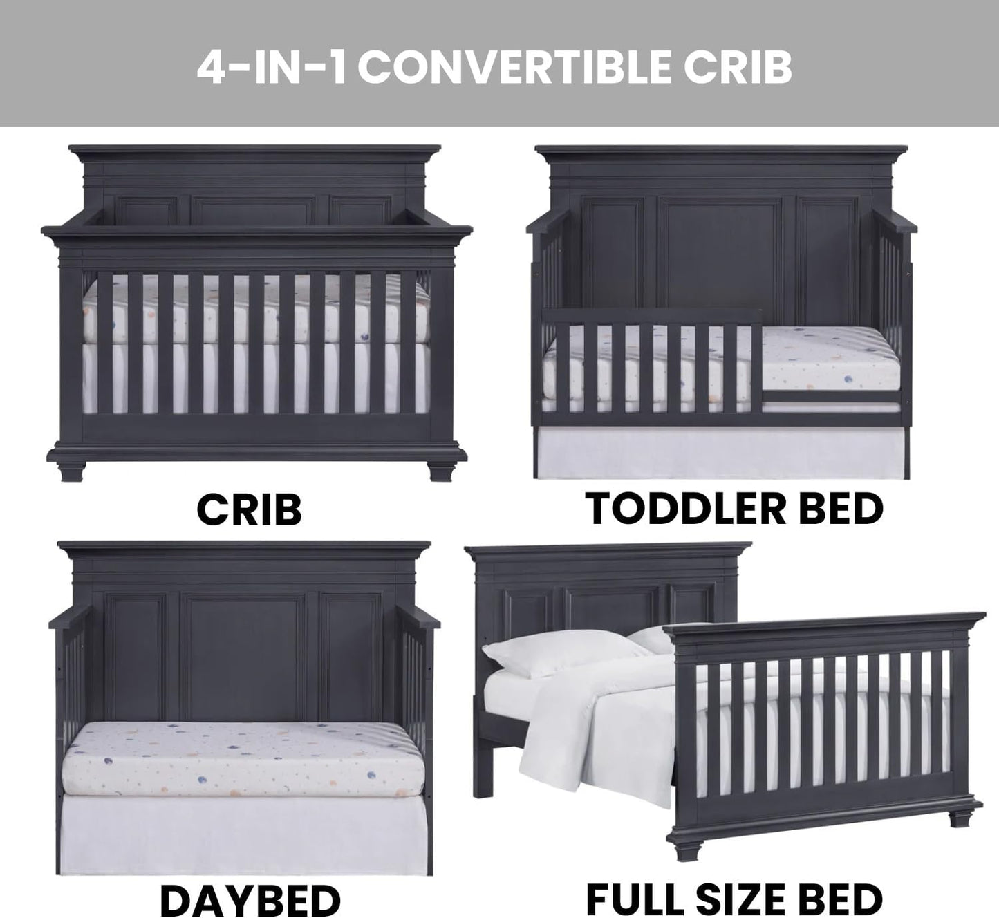 Oxford Baby Weston 4-in-1 Convertible Baby Crib, Midnight Slate, Green Guard Gold Certified