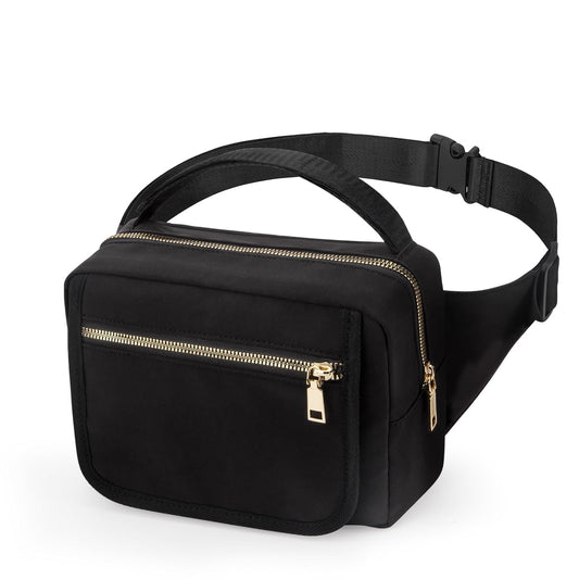 printe Small Diaper Bag with Portable Changing Pad, Crossbody Fanny Pack with Wipes Pocket for Stroller, Women Waist Bag for Travel, Black Large