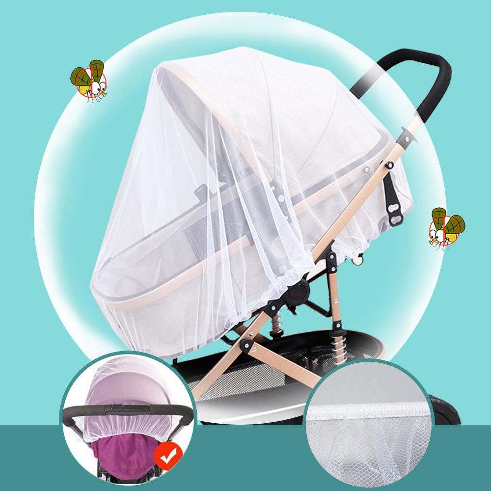 Durable Baby Stroller Mosquito Net (2 Pack) - Universal Elastic Edge Mesh Cover for Bassinets, Cradles, Playards, Car Seats & Mini Cribs | Breathable Travel Essential Newborn Protection (White)