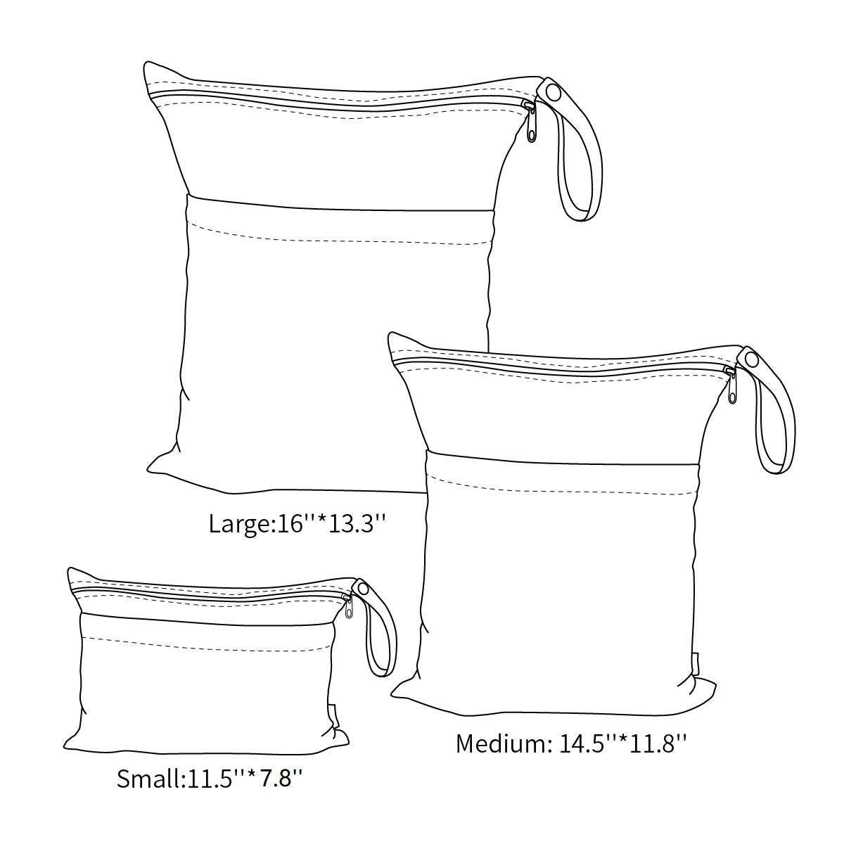 ALVABABY 3 Cloth Diaper Wet Dry Bags Waterproof Reusable with Two Zippered Pockets Travel Beach Pool Daycare Soiled Baby Items Yoga Gym Bag for Swimsuits or Wet Clothes Small medium Large 3L-SML05