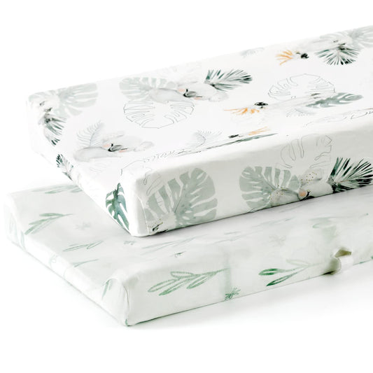 GRSSDER Stretch Ultra Soft Jersey Knit Changing Pad Cover Set 2 Pack, Change Table Pad Covers Fit 32"/34" x 16" Pads Safe and Snug, Stylish Watercolor Animals for Baby, Mint Green