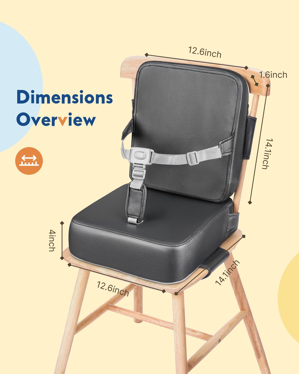 HOMEAL Booster Seat for Kitchen Chair - Toddler Booster Seat for Dining Table - Dining Seat with Adjustable Straps - Non-Slip Base & Breathable Fabric - Dark Gray
