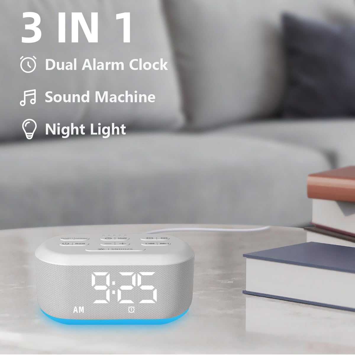 Small Digital Alarm Clock Sound Machine for Bedrooms Brown Noise White Noise Machine Night Light Plug in Desk Clock with 30 Wake up Sounds Alarm Clock for Kids Heavy Sleepers Snooze 32 Levels Volume