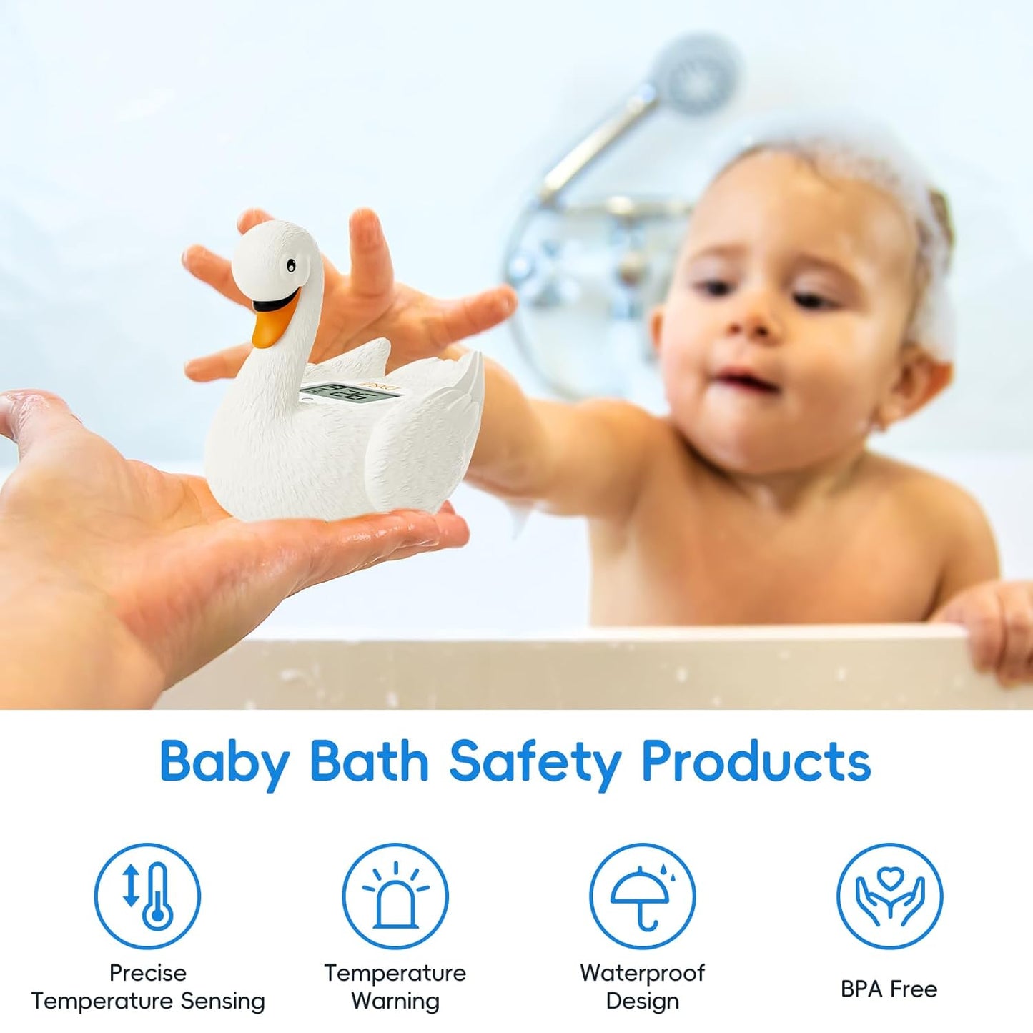 b&h Baby Bath Thermometer, Swan Digital Infant Safe Bath Thermometer - Reliable Temperature Readings - Easy to Read Screen- Shower Timer - Waterproof and Floats in Water, Newborn Must Haves