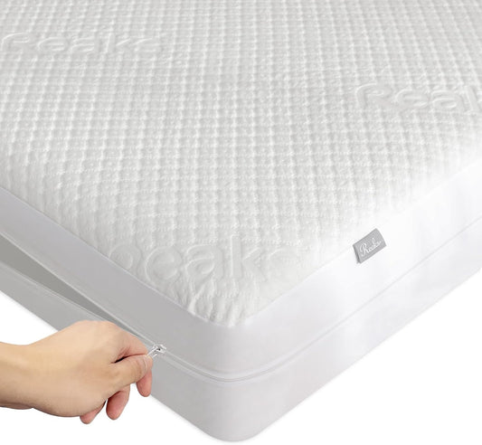 Twin XL Size Mattress Protector with Zipper - 100% Waterproof Zippered Mattress Cover - Soft & Cooling Noiseless Bed Mattress Covers - Top Removable Mattress Encasement 10-12" Deep