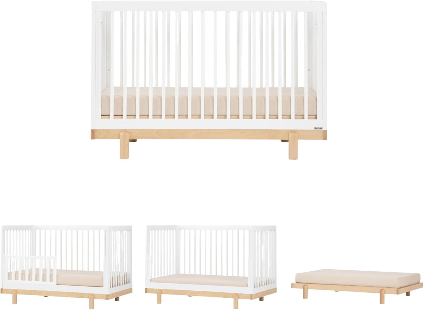 dadada Baby Bliss 4 in 1 Convertible Crib to Toddler Bed & Floor Bed – Made in Italy, GREENGUARD Gold Certified, Baby-Safe Finish, Sustainable Beech Wood, Modern Design (White and Natural)