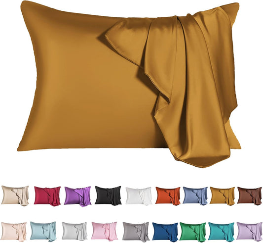 Mulberry Silk Pillowcase for Hair and Skin,King Size Cooling Silk Pillow Case with Hidden Zipper,Allergen Proof Dual Sides Soft Breathable Smooth Silk Pillow Cover for Women(King,Golden)