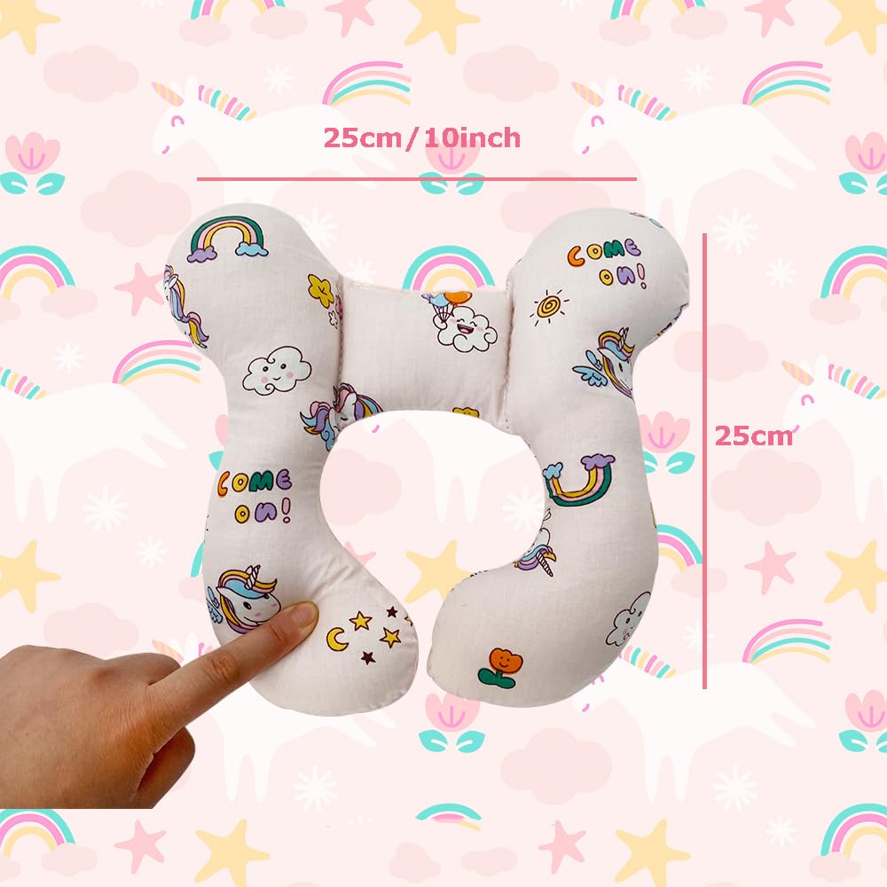 Baby Neck Pillows, Comfortable Baby Travel Head Neck Support Pillow for Car Seat Stroller Pushchair, Soft PP Cotton Travel Pillow for 0-1 Year Old Toddler Infant Newborn, Rainbow