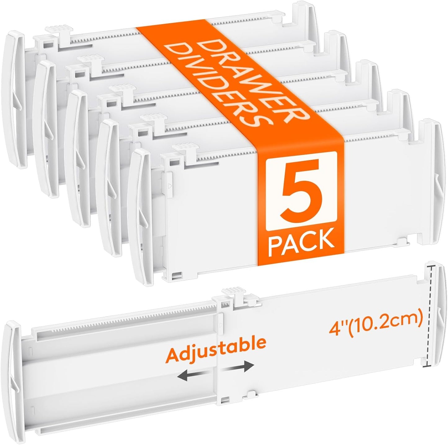 Lifewit 5 Pack Drawer Dividers 4" High, 10.5-16.5" Dresser Drawer Divider, Adjustable Drawer Organizers for Clothes, Plastic Drawers Separators for Dresser, Bedroom, Bathroom, Kitchen, Office