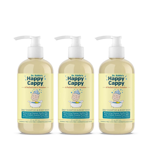 Happy Cappy Baby Shampoo and Body Wash - Eczema Body Wash for Kids & Toddlers, Helps with Dryness, Reduces Itching and Redness, Dermatologist Tested, Fragrance Free - 8 Fl Oz (Pack of 3)