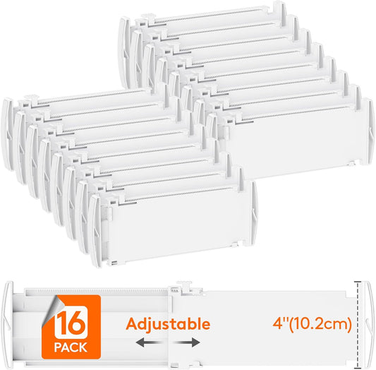 Lifewit 16 Pack Drawer Dividers 4" High, 10.5-16.5" Dresser Drawer Divider, Adjustable Drawer Organizers for Clothes, Plastic Drawers Separators for Dresser, Bedroom, Bathroom, Kitchen, Office