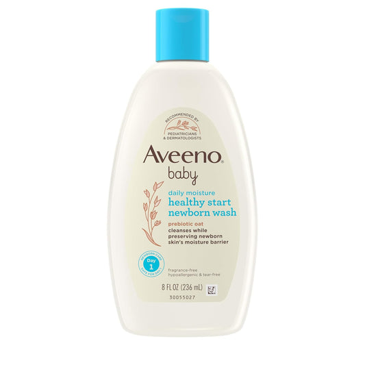 Aveeno Baby Healthy Start Nourishing Newborn Wash, Hypoallergenic Baby Body Wash with Prebiotic Oat Gently Cleanses Delicate Newborn Skin, Fragrance-Free, Tear-Free, Paraben-Free, 8 fl. oz