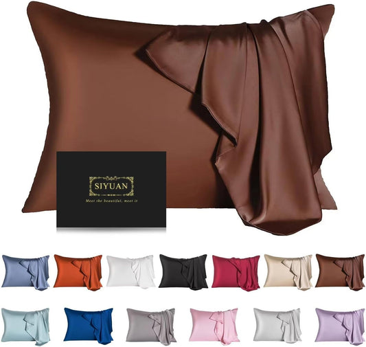 Mulberry Silk Pillowcase for Hair and Skin,King Size Cooling Silk Pillow Case with Hidden Zipper,Allergen Proof Dual Sides Soft Breathable Smooth Silk Pillow Cover for Women(King,Coffee)