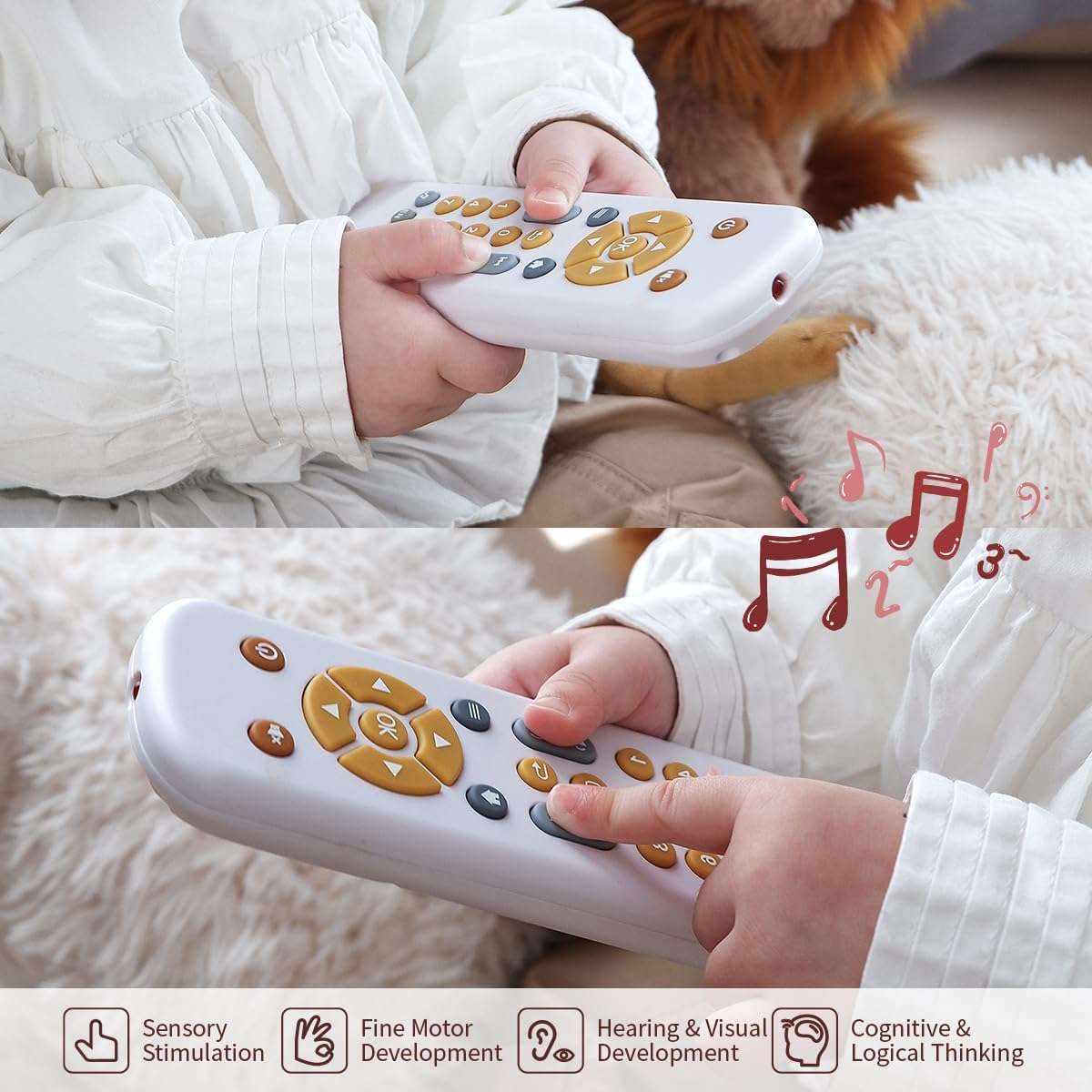 Nueplay Baby TV Remote Control Toy with Light and Sound, Toddler Realistic Controller with 3 Languages, Early Educational Learning Musical Toys, Preschool Infant Boys Girls 6, 12, 18 Months, White