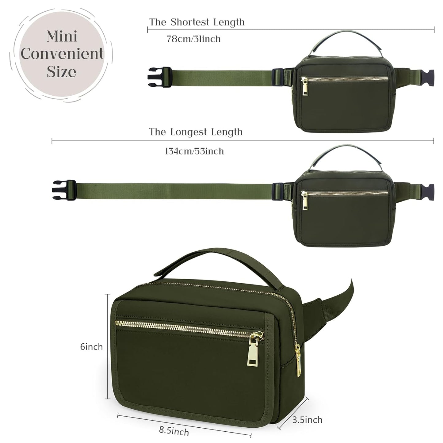 printe Small Diaper Bag with Portable Changing Pad, Crossbody Diaper Pack with Wipes Pocket, Women Waist Bag for Travel Stroller, Olive Green