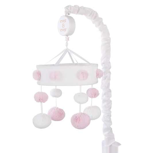 NoJo Pink and White Plush Pom Poms Musical Mobile