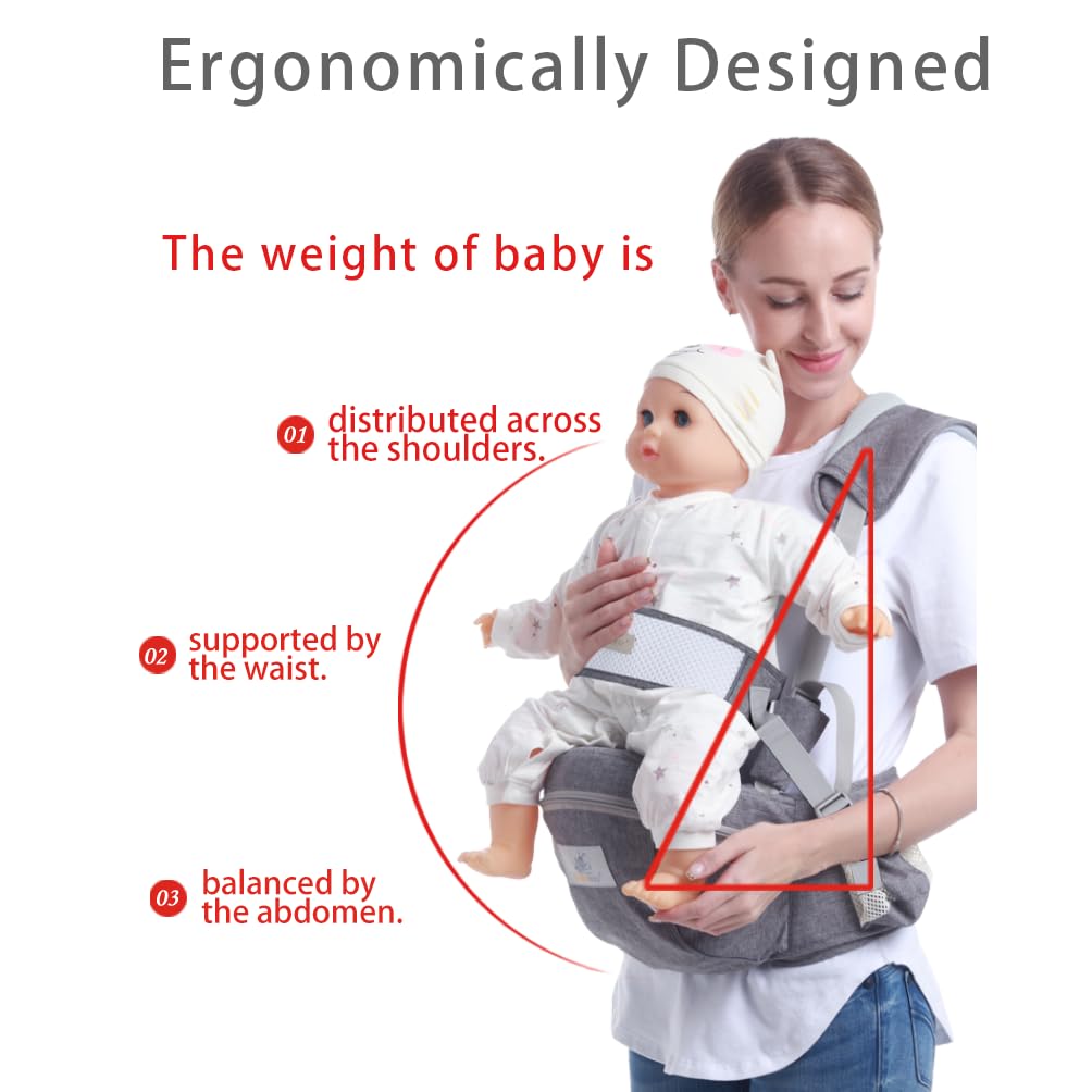 Baby Hip Seat Carrier Baby Waist Stool for Child Infant Toddler with Adjustable Strap Buckle Pocket Soft Inner Huge Storage (Black)