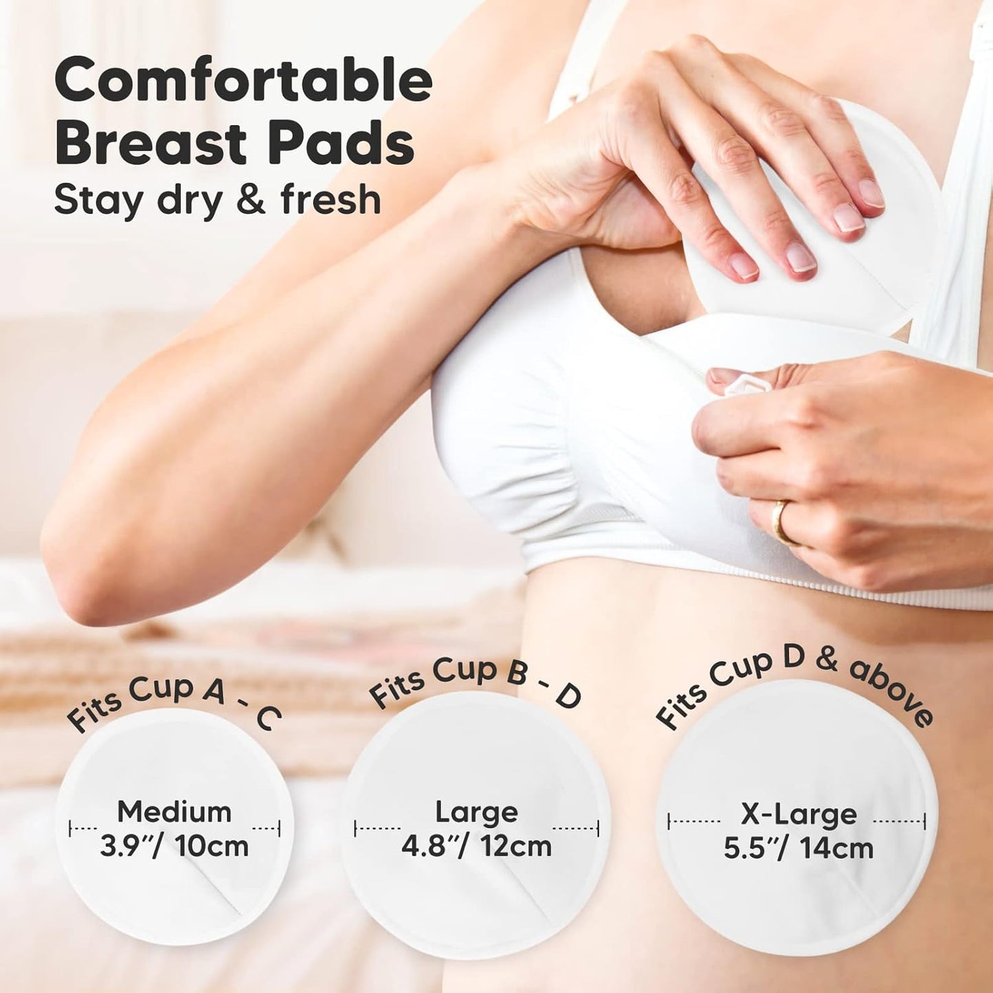 Organic Nursing Pads - 14 Washable Viscose Derived from Bamboo Breastfeeding Pads, Wash Bag, Reusable Breast Pads for Breastfeeding, Nipple Pads for Breastfeeding Essentials(Soft White, M 3.9")