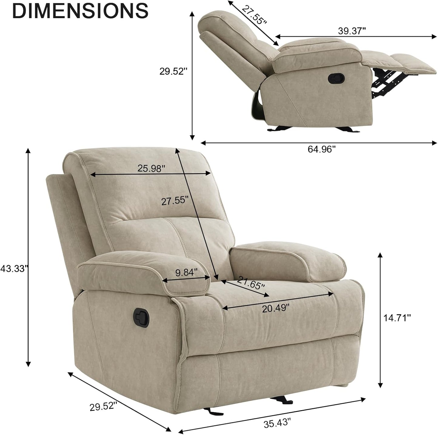 Nursery Glider Recliner Rocking Chair with Extra Large Footrest,Velvet Upholstered Nursing Chair for Breastfeeding for Living Room, Bedroom, Nursing Room (Style A, Beige)