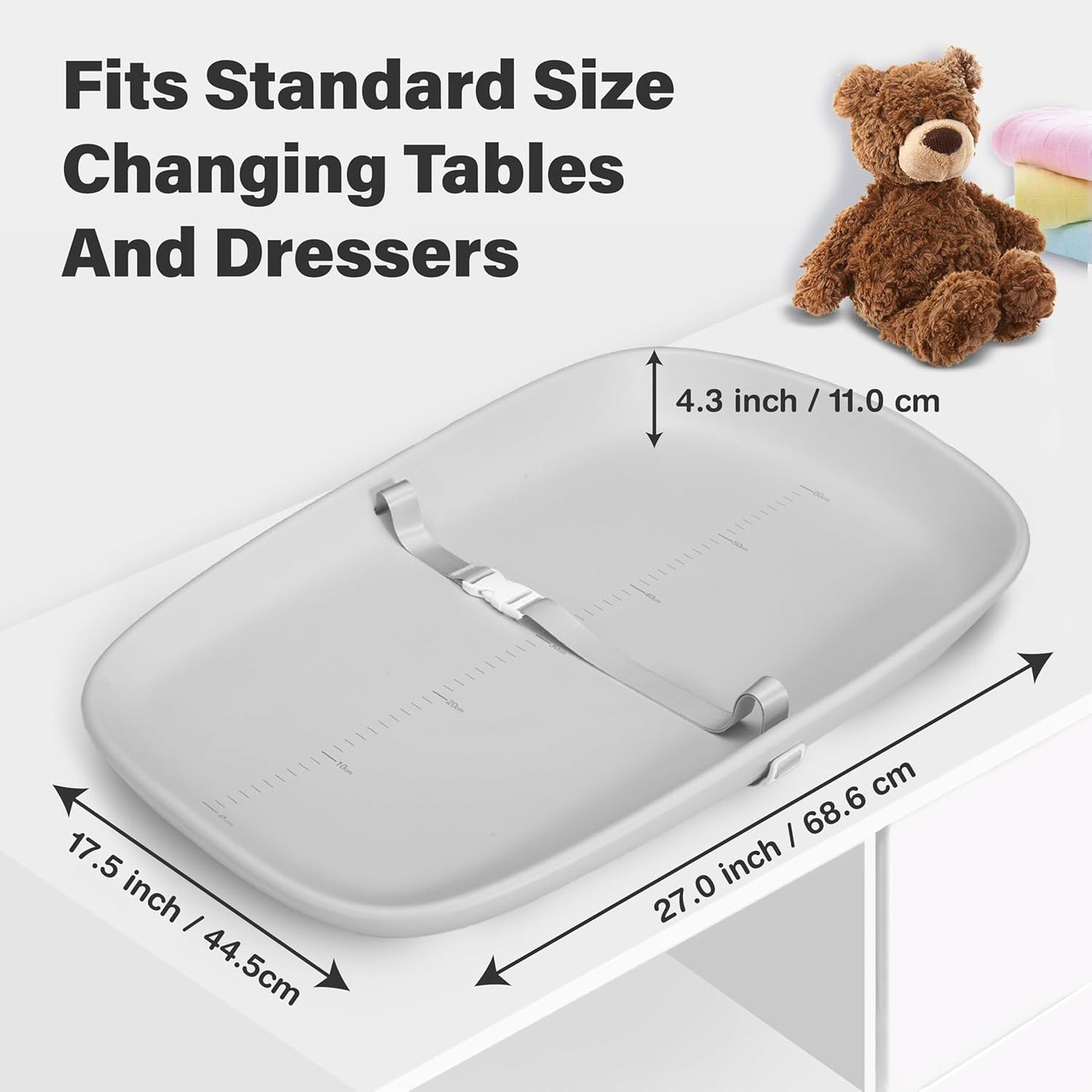 Baby Changing Pad, Soft, Lightweight and Portable, Waterproof and Easy to Clean, Large EVA Cushion for Comfort with Height Scale and Anti Slip Bottom (Grey with Height Scale)