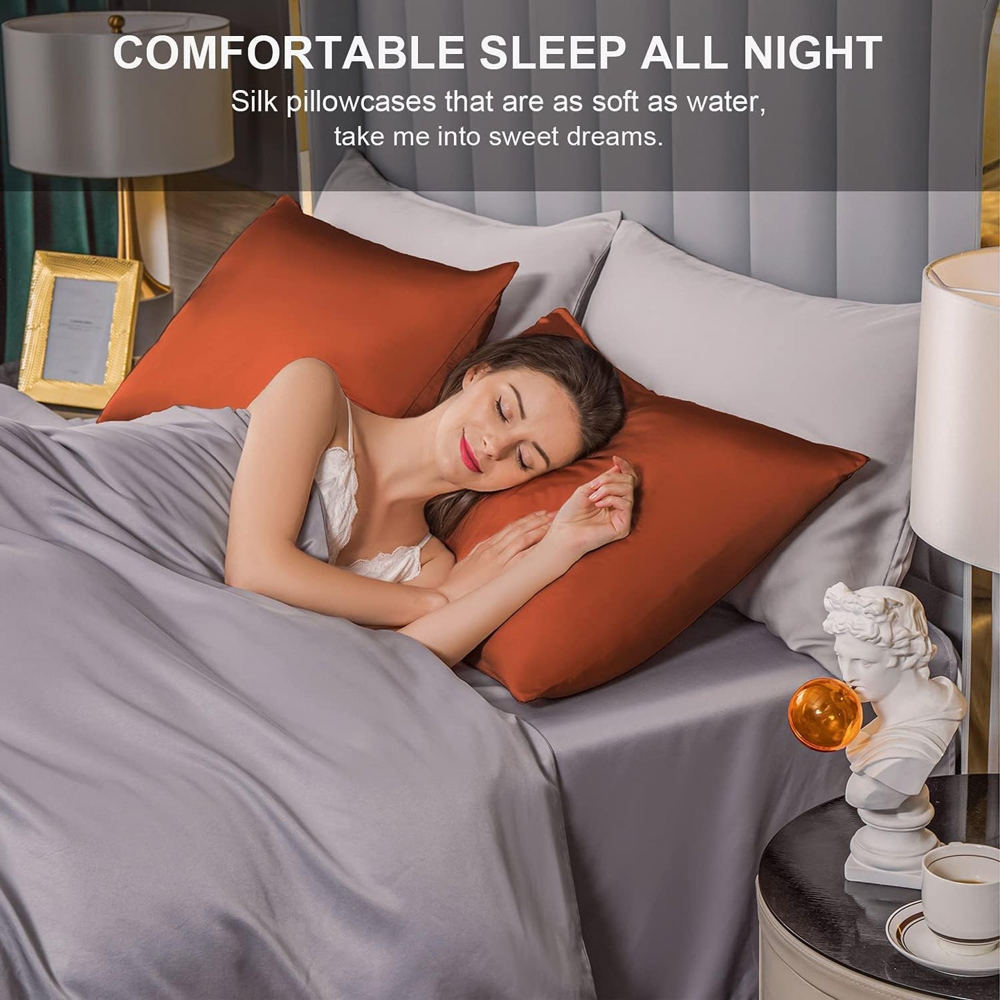 Mulberry Silk Pillowcase for Hair and Skin,Cooling Silk Pillow Case with Hidden Zipper,Allergen Proof Dual Sides Soft Breathable Smooth Silk Pillow Cover for Women (Orange, Toddler)