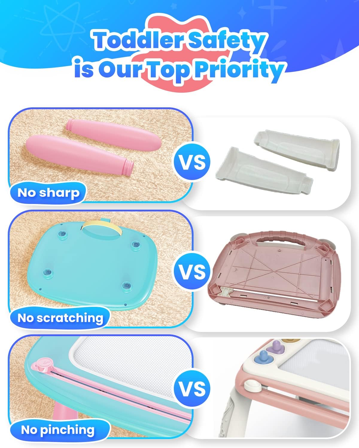 Magnetic Drawing Board, Toddler Girl Toy for 1-2 Year Old, Doodle Board Pad Learning and Educational Kids Toy for 1 2 3 Year Old Baby Girl Birthday - Mint Blue