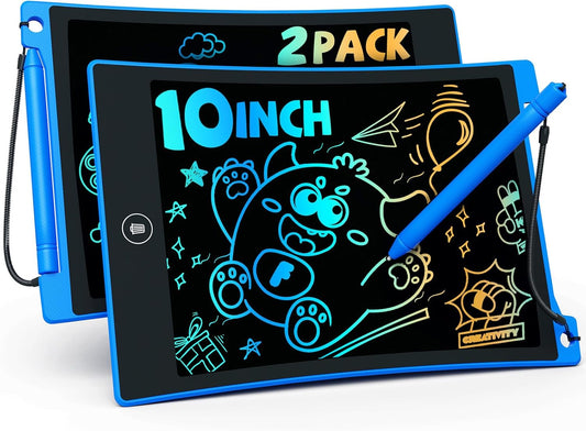 TEKFUN 2 Pack LCD Writing Tablet with Anti-Lost Stylus, 10in Erasable Doodle Board Coloring Drawing Pad for Kids, Car Trip Educational Toys Birthday Gift for 3 4 5 6 7 Girls Boys Toddler (2*Blue)