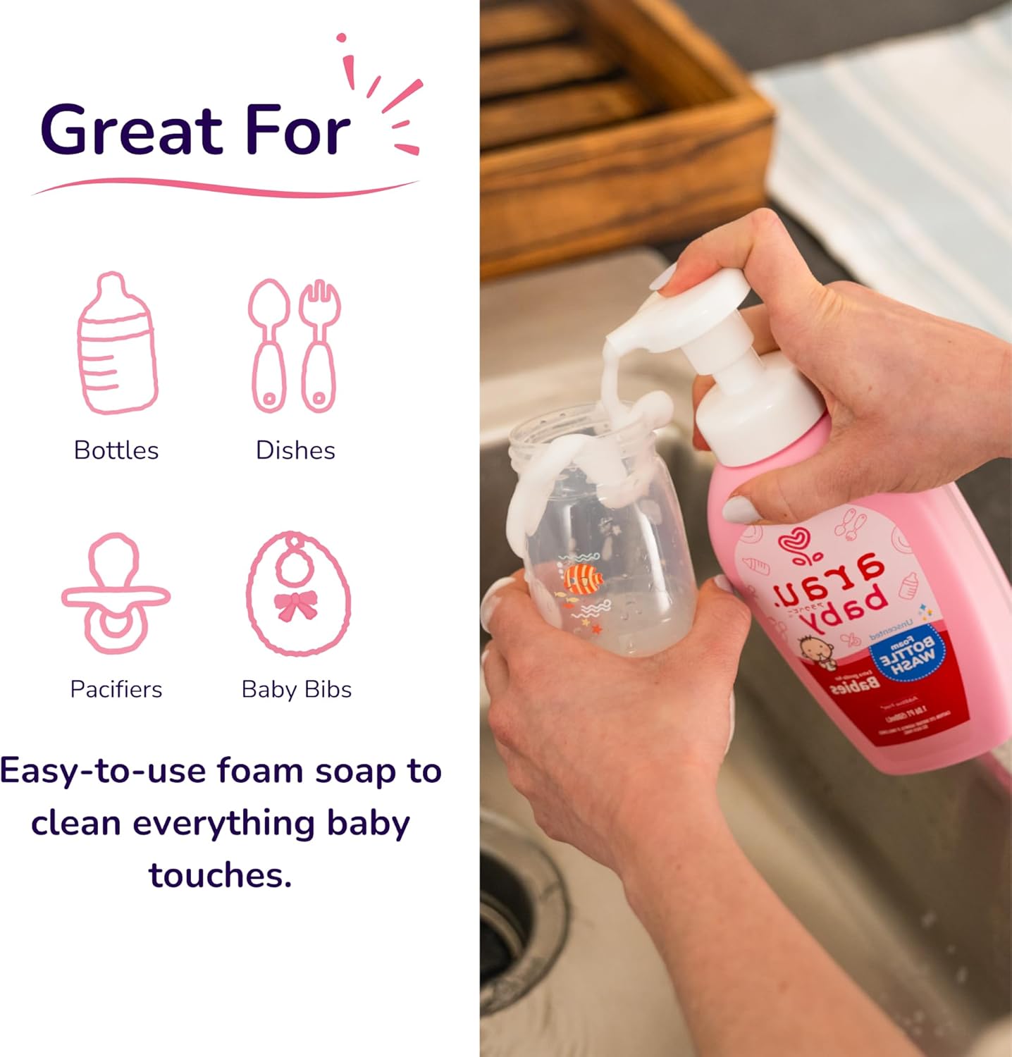 Foam Bottle Wash - Gentle Cleansing Soap for Bottles, Pacifiers, Toys, Dirty Surfaces, Foam Dish Soap, Plant Based, Safe for Baby, Trusted Baby Care Brand (16.9 fl oz - Pack of 3)