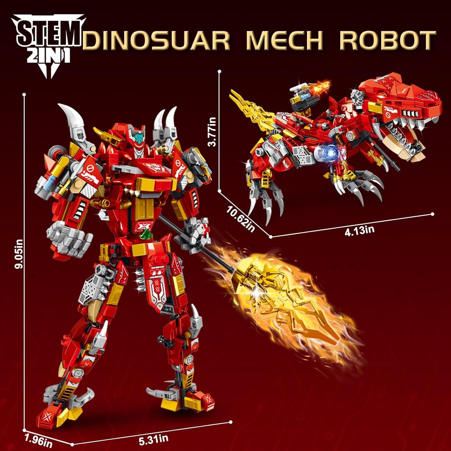 STEM 2 in1 Tyrannosaurus Dinosaur Building Kits, Compatible with Dinosaur Set, Transforming Mech Robot Building Sets for Adults, Educational Gift Toy for Kids Boys 6-10 (504 PCS)