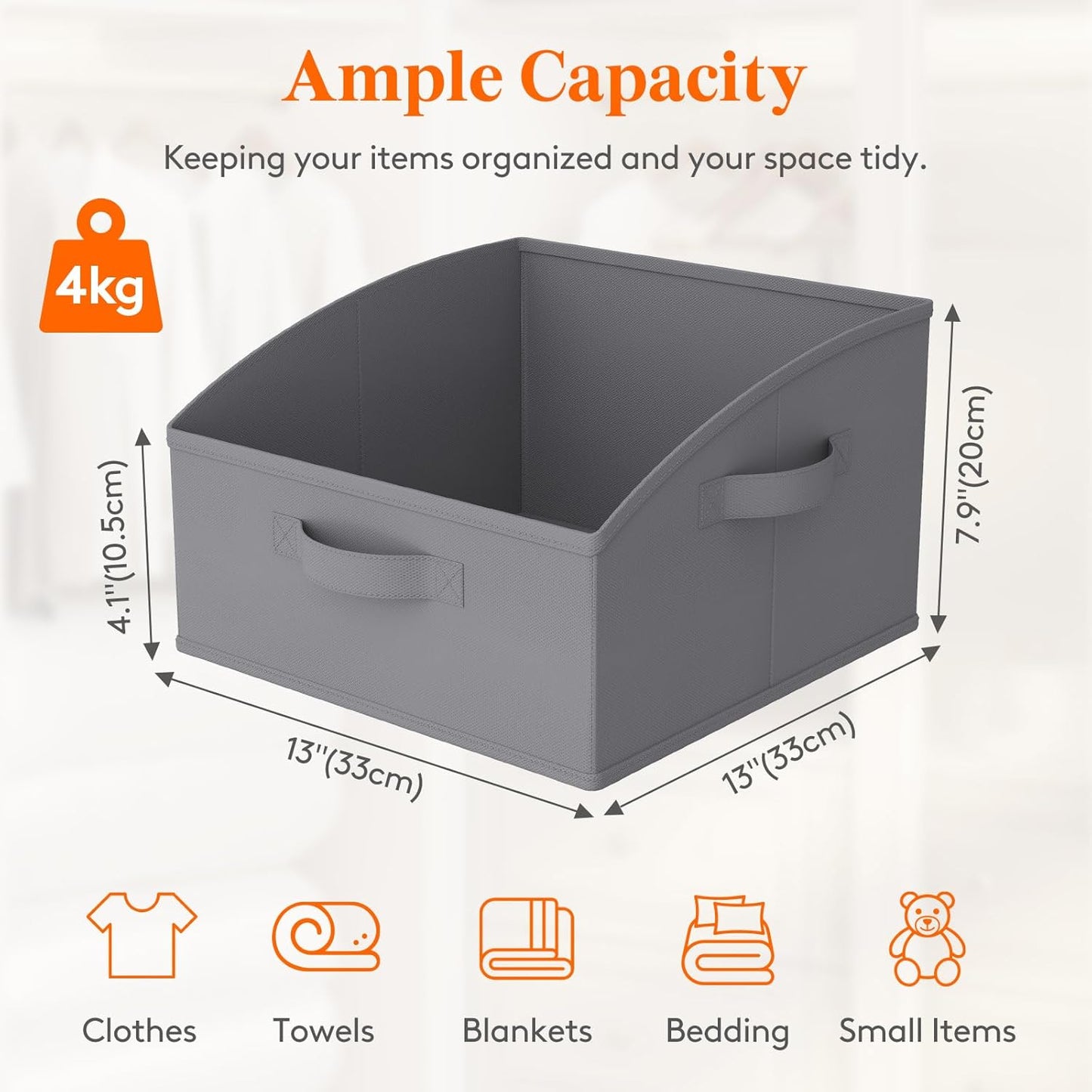 Lifewit Storage Baskets for Shelves, 6 Packs Non-woven Fabric Trapezoid Closet Organizer Bins with Handles, Foldable Clothing Containers Box for Clothes, Toy, Towel, Book, DVD, Hats, Small-Grey