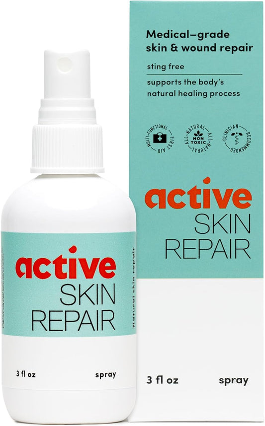 Active Skin Repair First Aid Healing Skin Spray - Natural & Non-Toxic with Hypochlorus Acid for Minor Cuts, Wounds, Scrapes, Rashes, Sunburns, & More, 3 oz