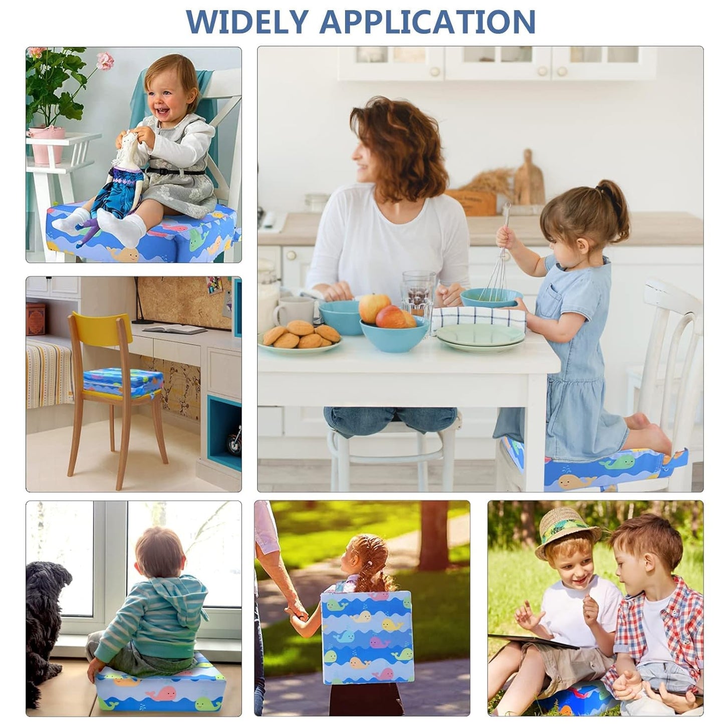 Toddler Booster Seat for Dining Table, 4inch Toddler Cushion, Portable Booster Seats Baby, Adjustable Kids Chair Heightening Booster, Washable Chair Seat Pad Mat for Kids. (Blue)