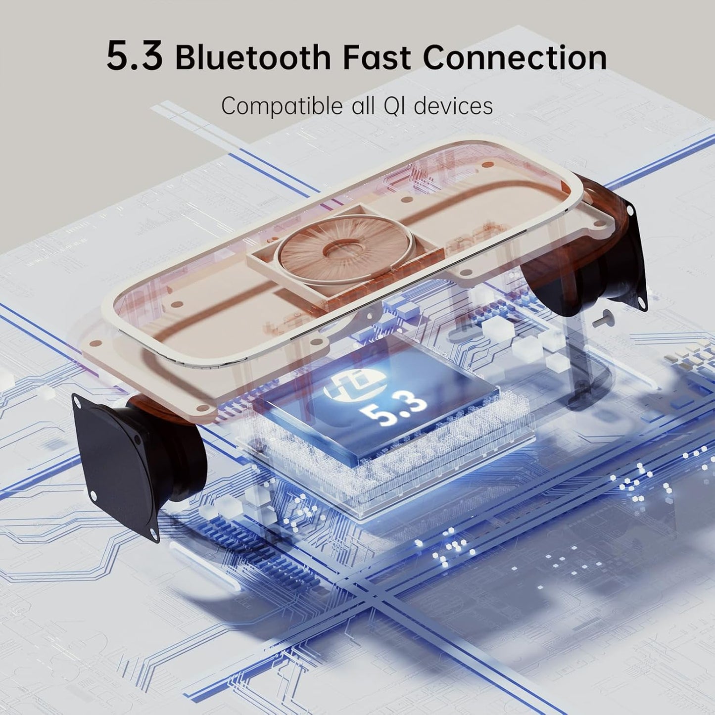 LOVME Alarm Clock Bluetooth Speaker for Bedroom, Bluetooth Stereo Sound Speaker, Fast 15W Wireless Charger, Dimmer, Night Light for Heavy Sleepers, Gift Set, Bedside(Khaki)