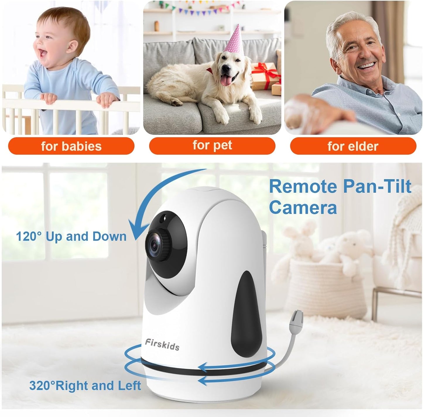 Baby Monitor with 2 Cameras, 5” Video Baby Monitor with Dual Camera and Audio no WiFi, 32-Hour Battery, 2 Way Talk, Temperature Sensor, Auto Night Vision, Ideal for Monitor Baby and Elderly