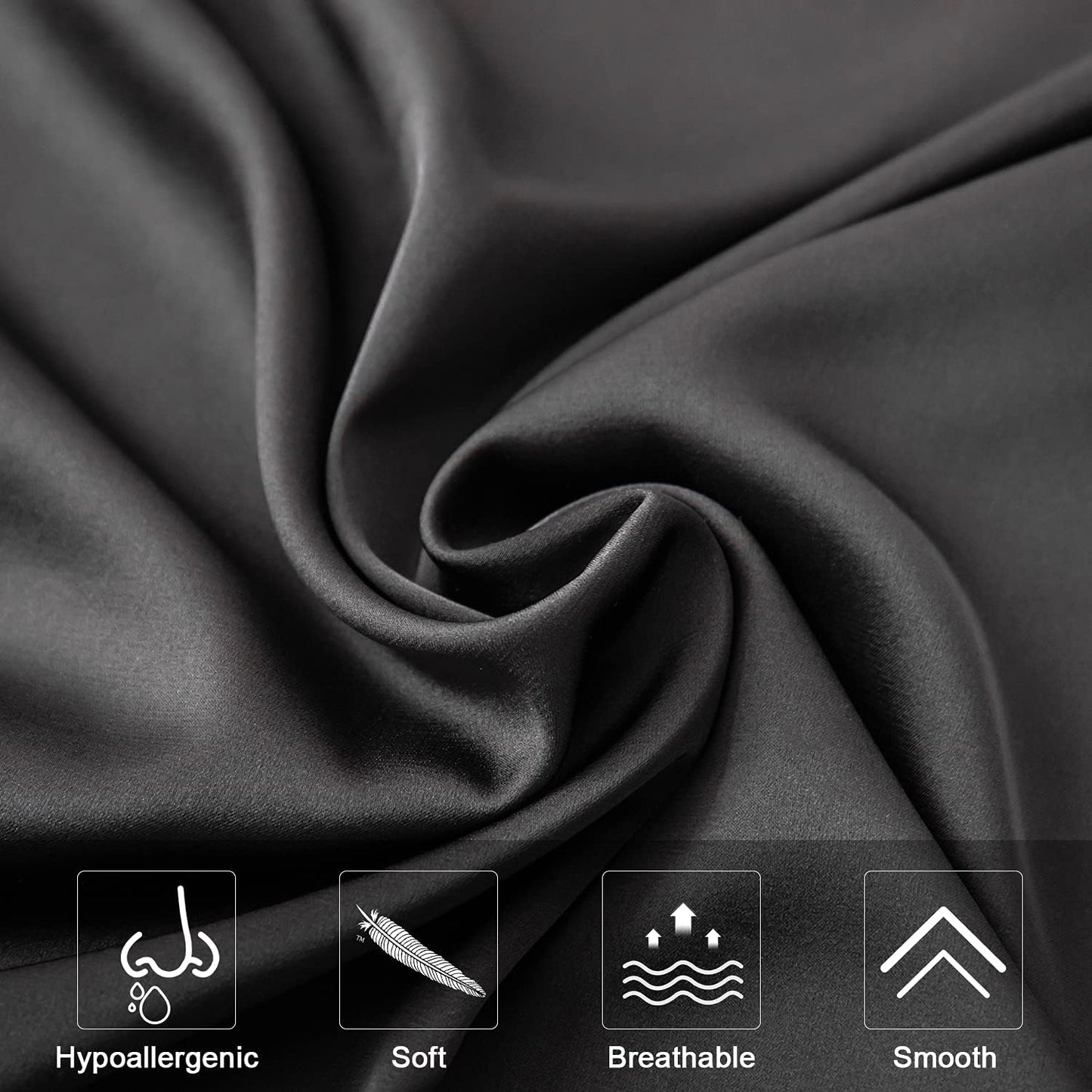 Mulberry Silk Pillowcase for Hair and Skin,Queen Size Cooling Silk Pillow Case with Hidden Zipper,Allergen Proof Dual Sides Soft Breathable Smooth Silk Pillow Cover for Women(Queen,Black)