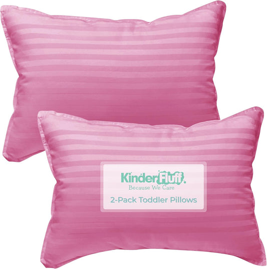 kinder Fluff Toddler Pillow (2-Pack) – Small Pillows for Kids - Hypoallergenic, Machine Washable & Lump Free - Intended for Children 2+ Years (10x15in, Pink)