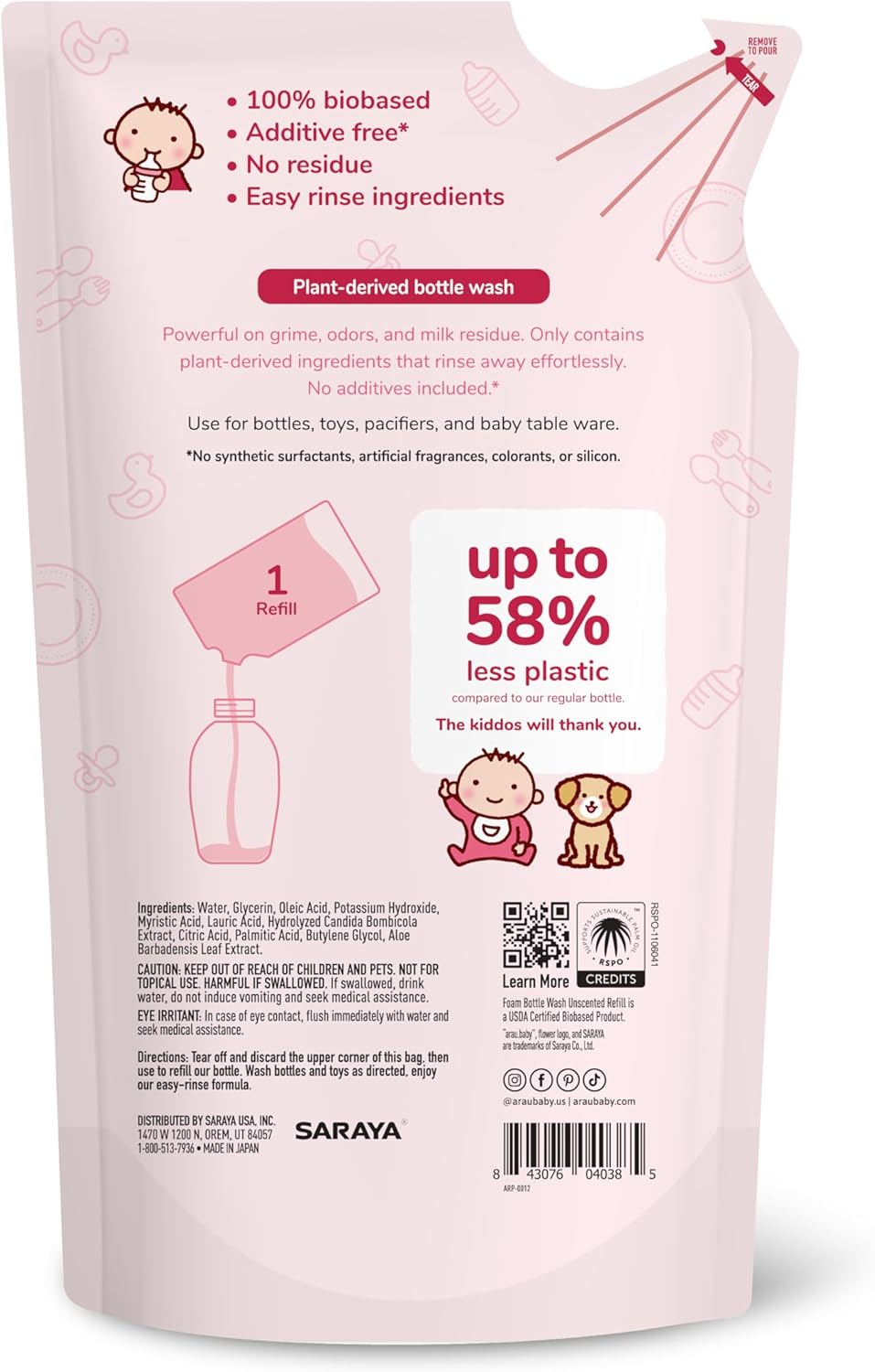 Unscented Foam Bottle Wash Refill, Natural Plant Based Baby Bottle & Dish Soap, No Artificial Fragrance or Additives, Gentle for Washing Bottles, Pacifiers and Toys, Easy Rinse, 15.21 Fl Oz