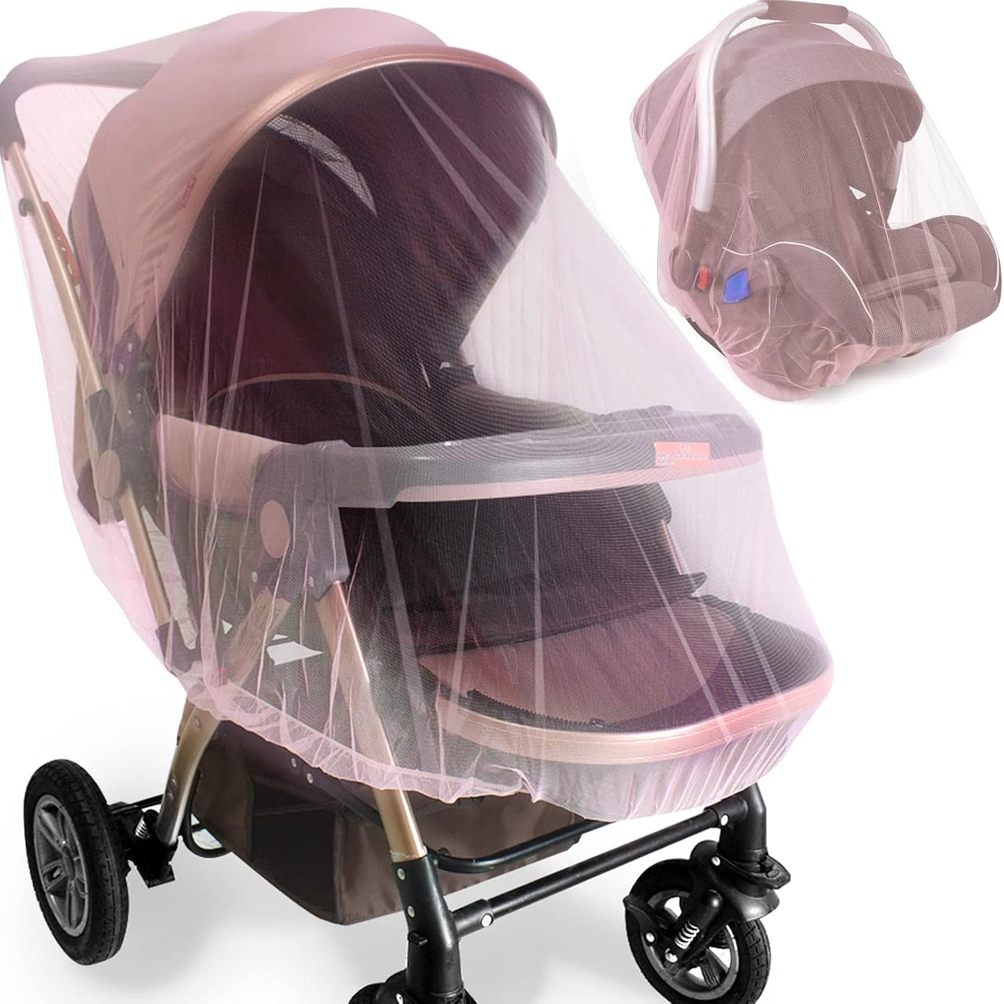 Durable Baby Stroller Mosquito Net (2 Pack) - Universal Elastic Edge Mesh Cover for Bassinets, Cradles, Playards, Car Seats & Mini Cribs | Breathable Travel Essential Newborn Protection (Pink)
