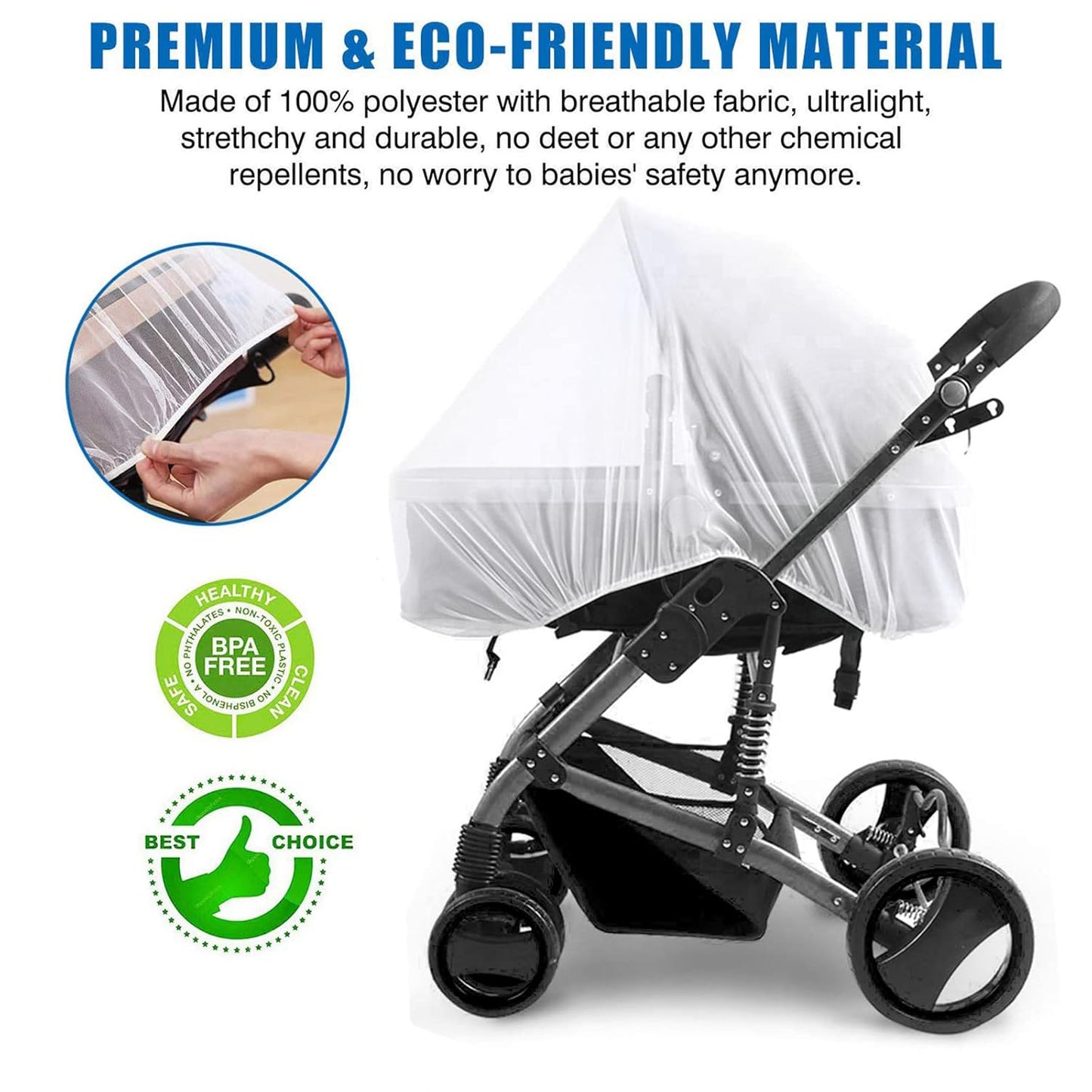 Mosquito Net for Stroller - Protective 2Packs Perfect Bug Net for Strollers, Bassinets, Cradles, Playards,Pack N Plays and Portable Mini Crib (White+Grey)