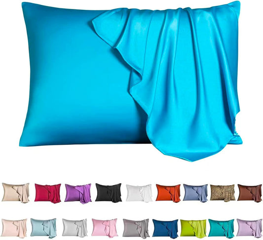Mulberry Silk Pillowcase for Hair and Skin,King Size Cooling Silk Pillow Case with Hidden Zipper,Allergen Proof Dual Sides Soft Breathable Smooth Silk Pillow Cover for Women(King,Ice+ Blue)