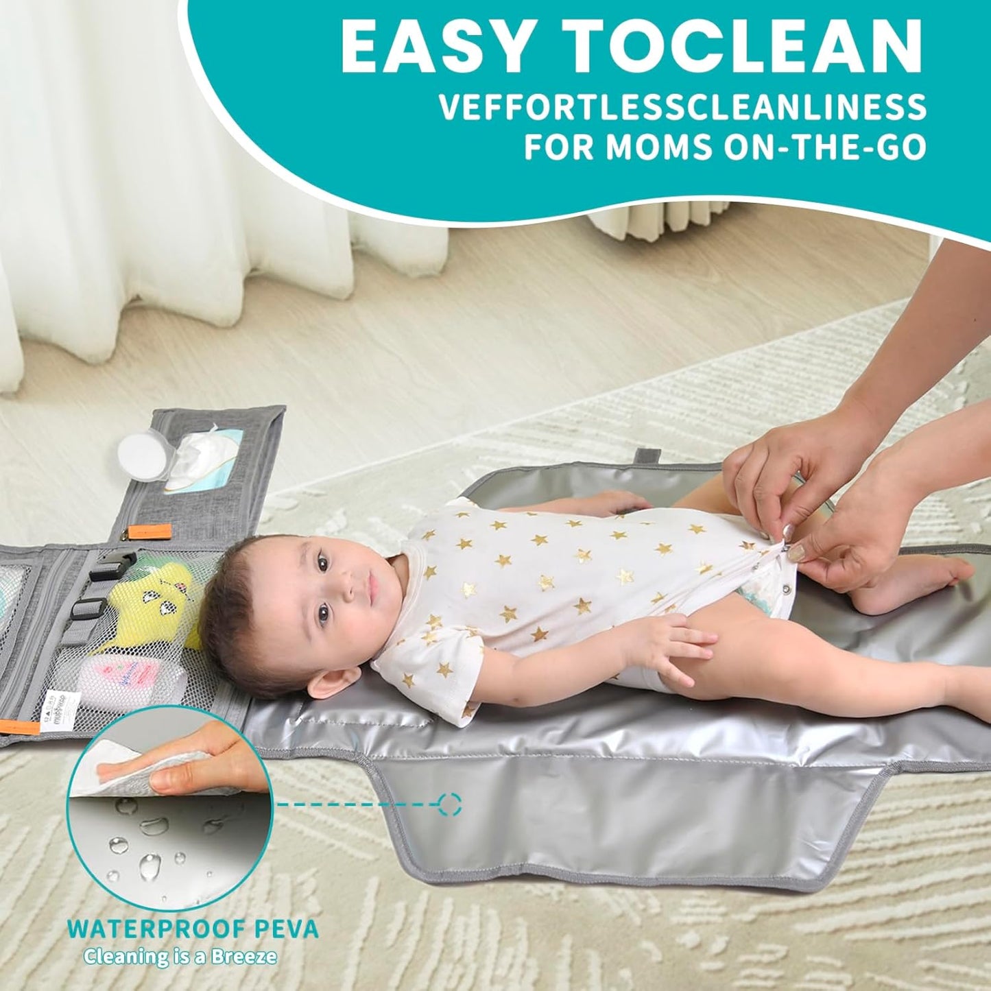 Portable Diaper Changing Pad - Baby Diaper Changer Travel Bag with Wipes Pocket, Smart Design Portable Changing Mat, Infant Travel Station Kit, Gift for Newborn Girl & Boy (Grey)