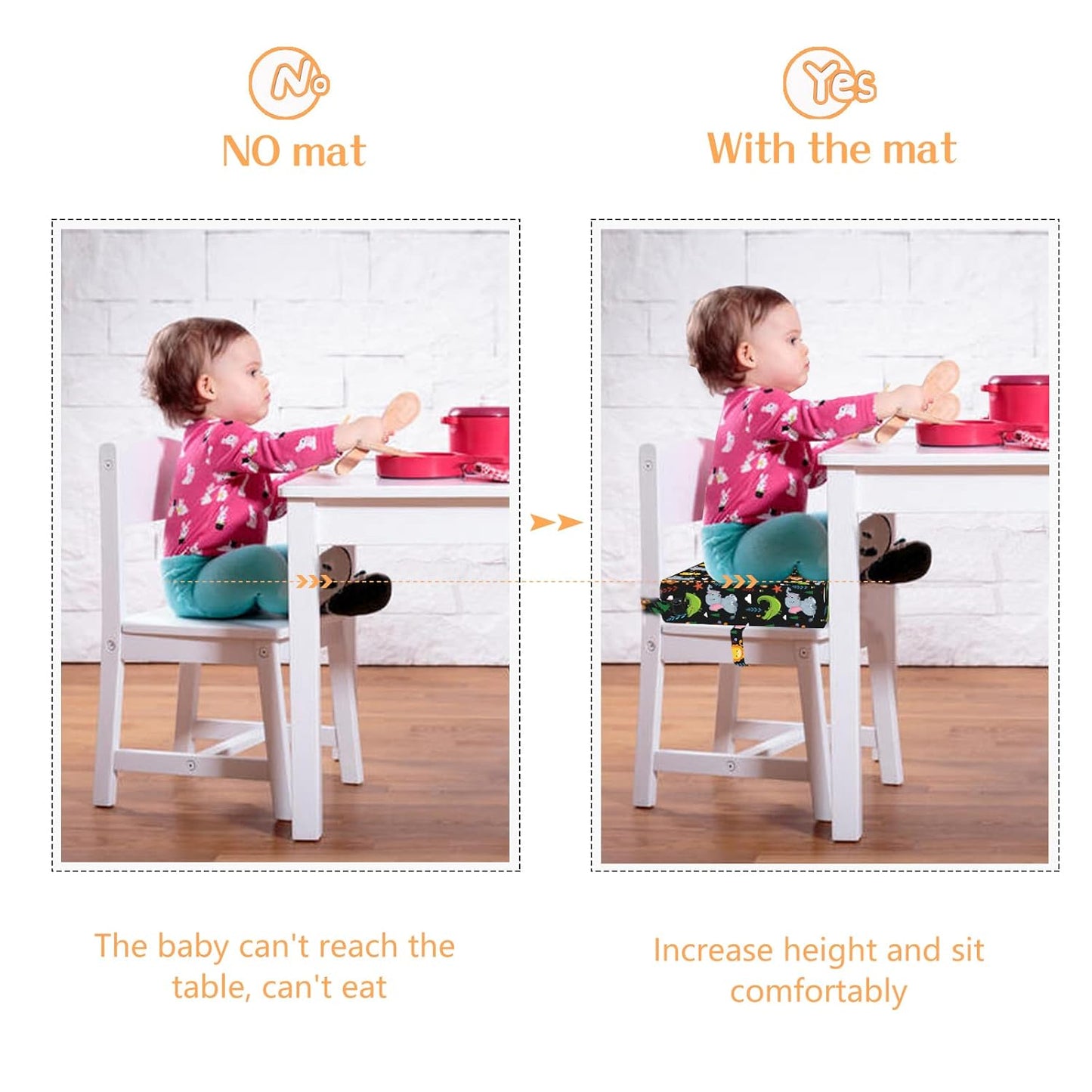 Toddler Booster Seat for Dining Table, Stronger Support Non-Slip Bottom Double Safe Straps Booster Seat Dining Toddler, Portable Travel Increasing Cushion (Black)