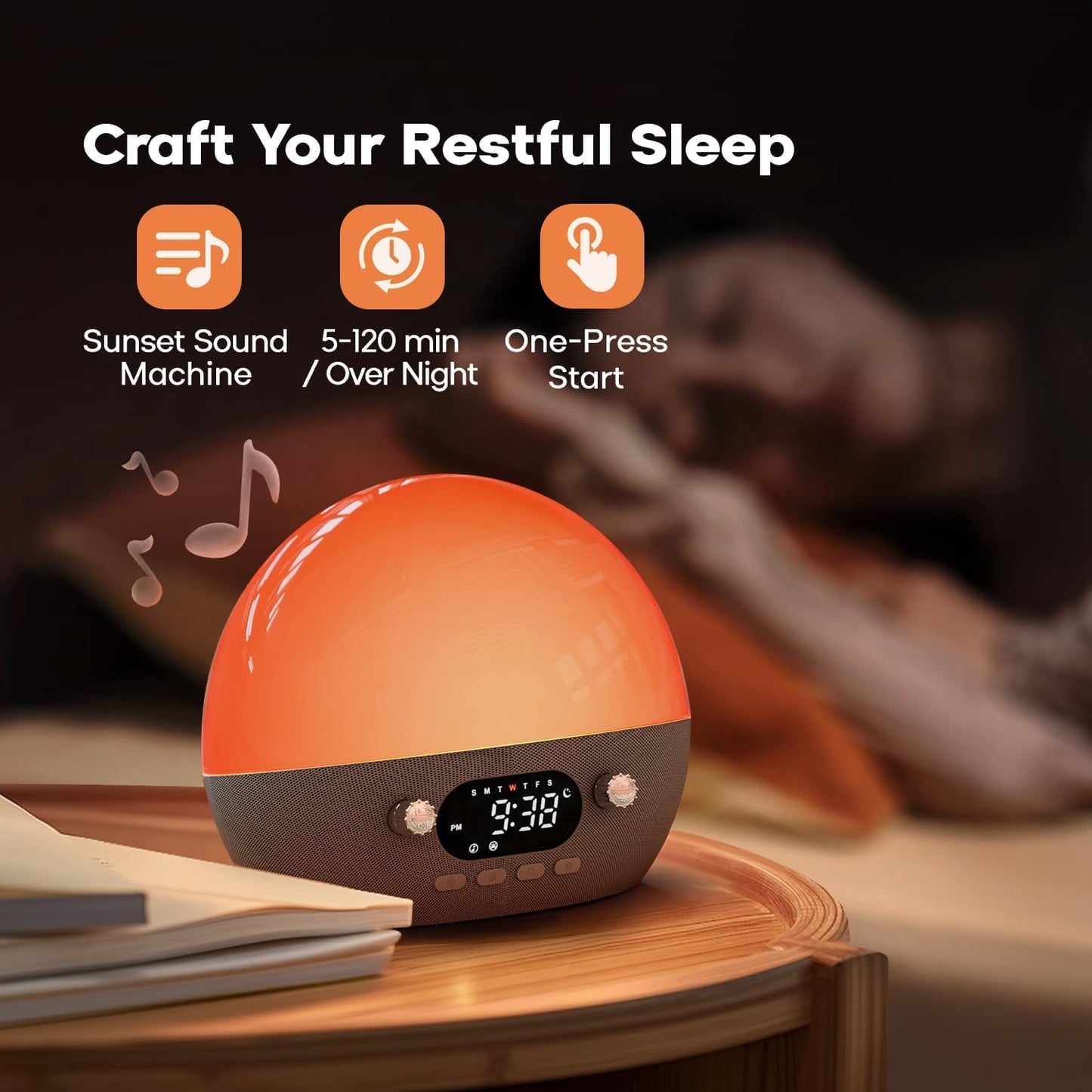 Dekala Smart Sunrise Alarm Clock with Wireless Charging for iPhone 14 13 12 Apple Watch AirPods Samsung, White Noise Sleep Sounds Machine, Nursery Night Light for Heavy Sleeper