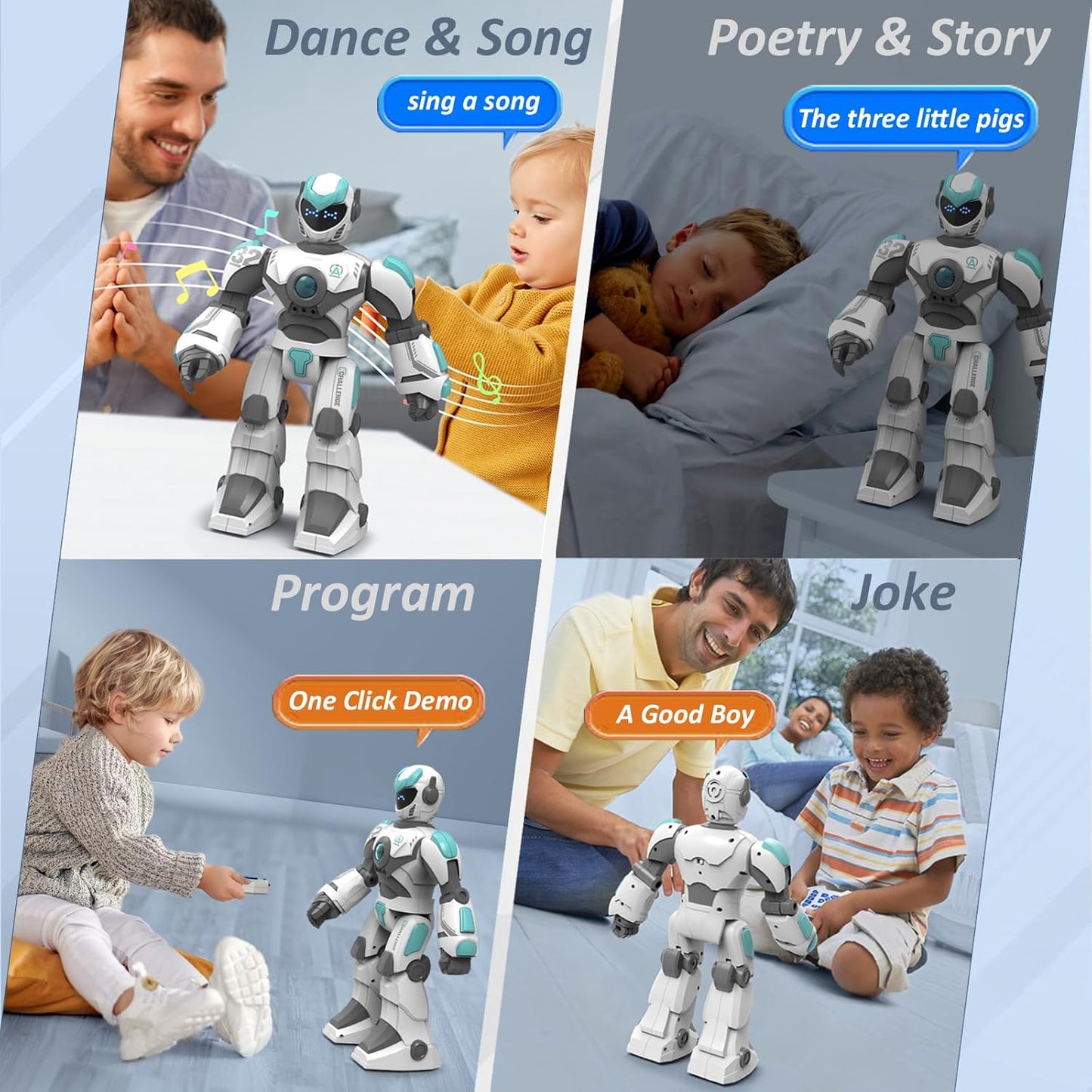 Robot Toys for Kids 6-8 with 10 Sports Cones, Smart Remote Control Robot can Auto-Demo Dance Music Story Poem, Kids Toys for Boys Age 6 7 8 Year Old Boys Gifts (White)