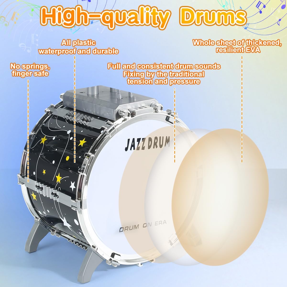 Kids Drum Set for Toddlers 1-3, Upgraded Jazz Drum Set for Kids, Musical Instrument Toys & Lights & All Plastic, Percussion Beginner kit for Boys Girls Toddlers Aged 3-5 5-7